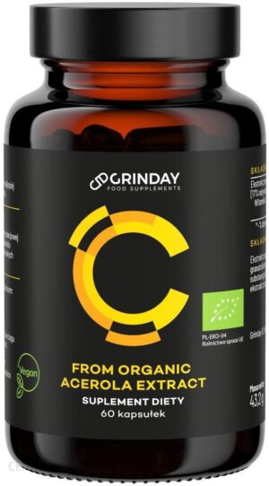 Grinday witamina C from Organic Acerola Extract - suplementy diety - 60 kapsułek. Bio witamina C z organicznego ekstraktu z aceroli.
